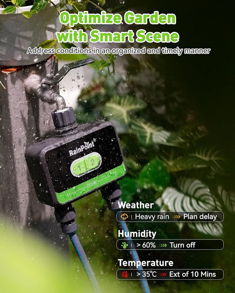 RAINPOINT WiFi Water Timer for Garden Hose, 2-Zone Smart Sprinkler Timer, WiFi Irrigation Controller, Automatic Watering System for Lawns and Yard - Image 4
